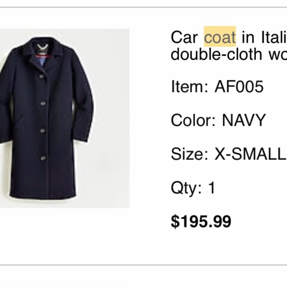J. Crew Navy Women's Car Coat